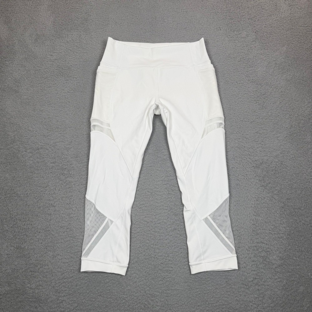 Lululemon‎ White Tight Stuff Tight II Mesh Crop Leggings Size 8 Running Training